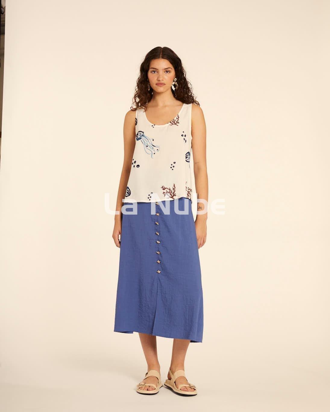 Falda midi abotonada azul - Imagen 2