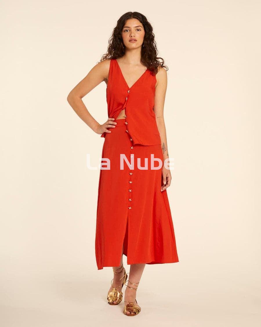 Falda midi abotonada rojo - Imagen 2