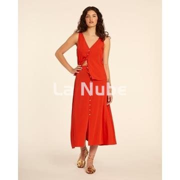 Falda midi abotonada rojo - Imagen 2