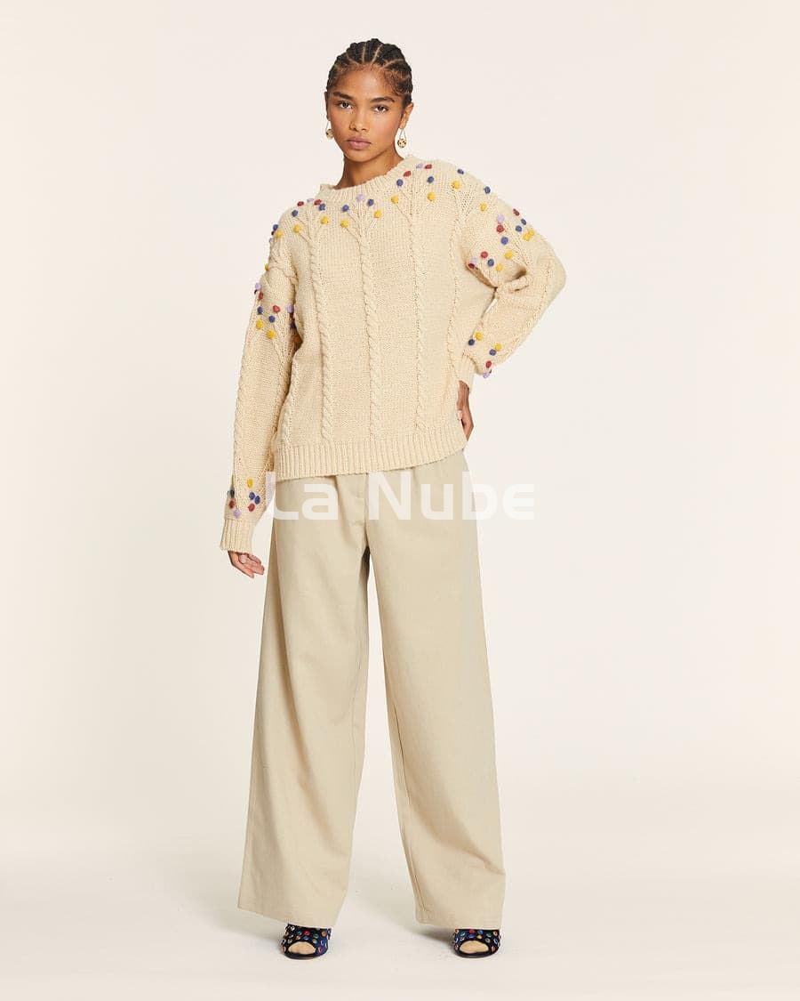 Jersey pompom con trenzados crema - Imagen 2