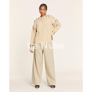 Jersey pompom con trenzados crema - Imagen 2