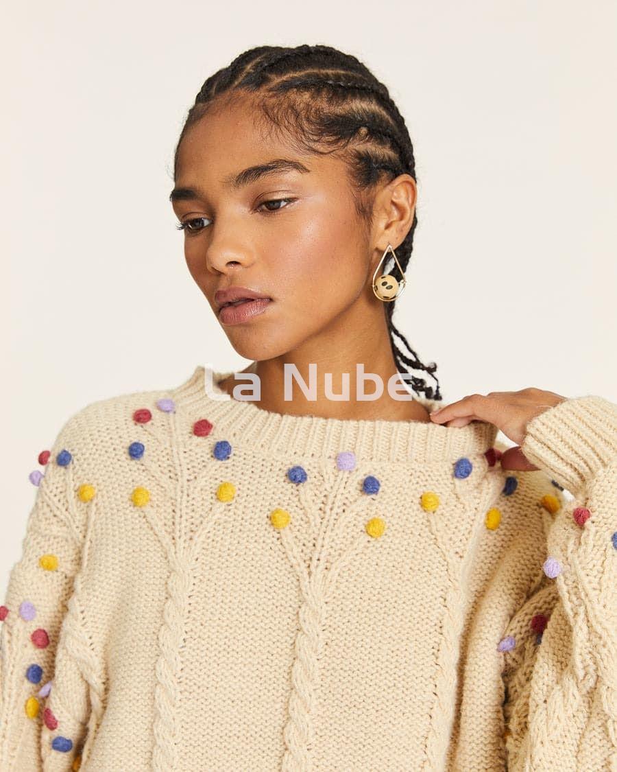 Jersey pompom con trenzados crema - Imagen 3