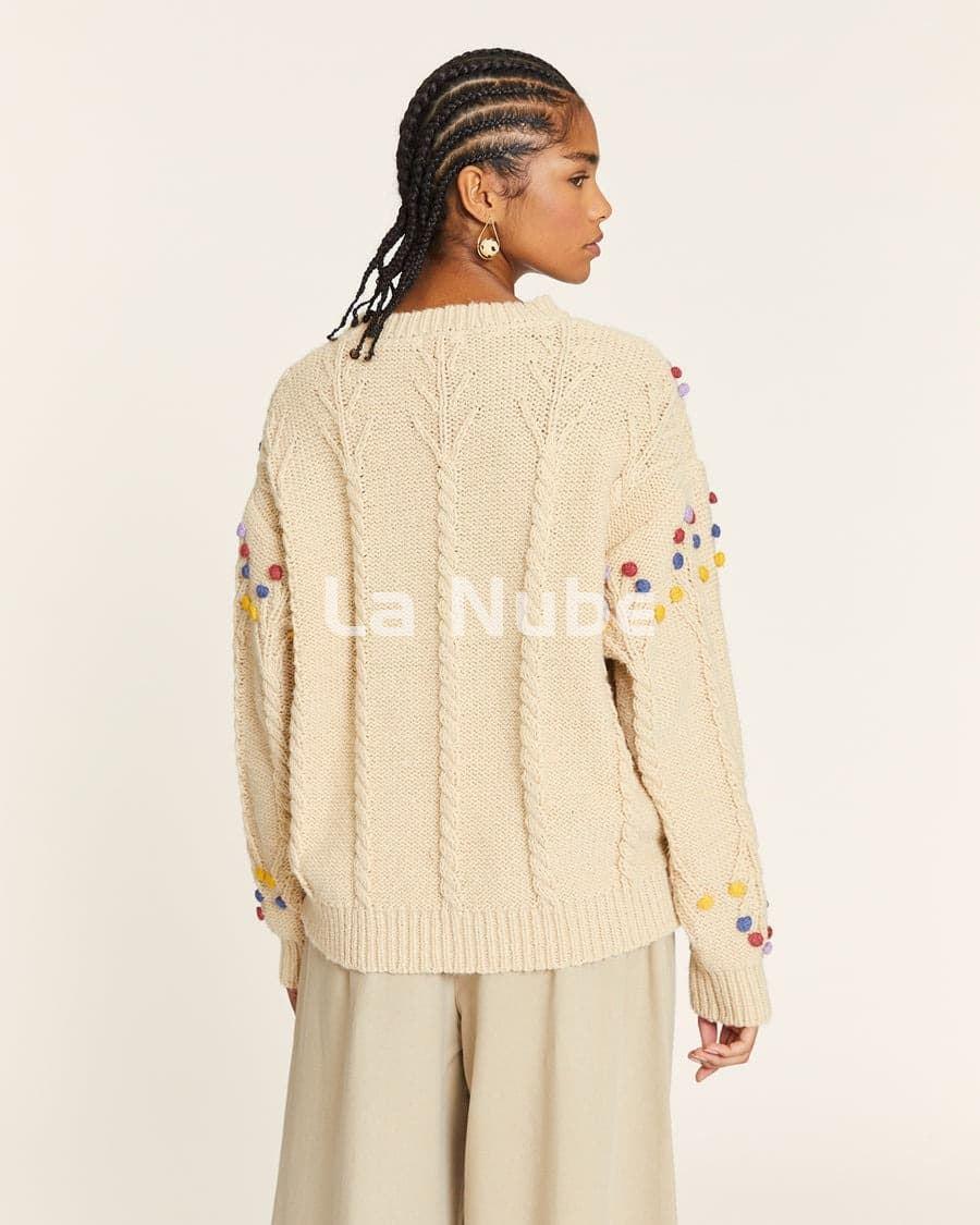 Jersey pompom con trenzados crema - Imagen 4