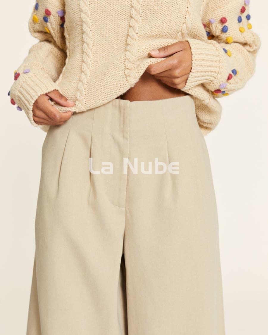 Pantalón tencel con pinzas beige - Imagen 1