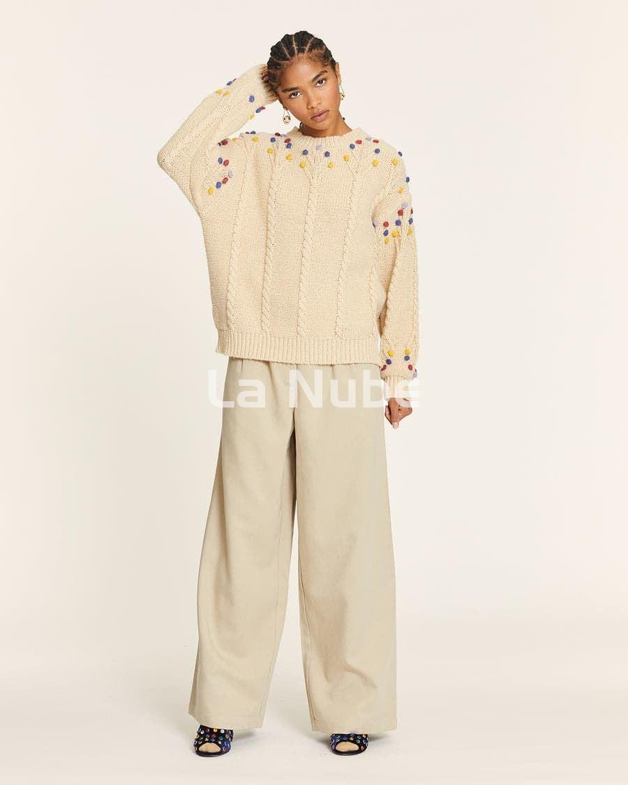Pantalón tencel con pinzas beige - Imagen 2