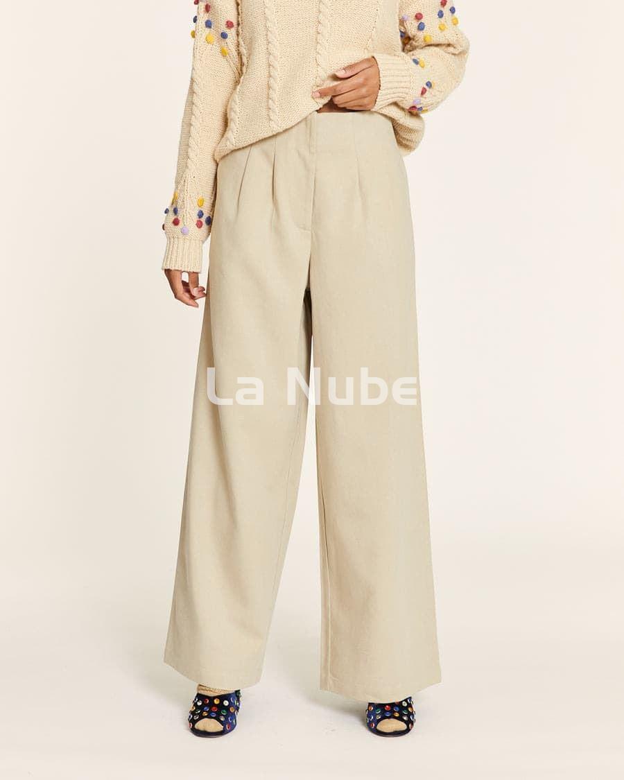 Pantalón tencel con pinzas beige - Imagen 3