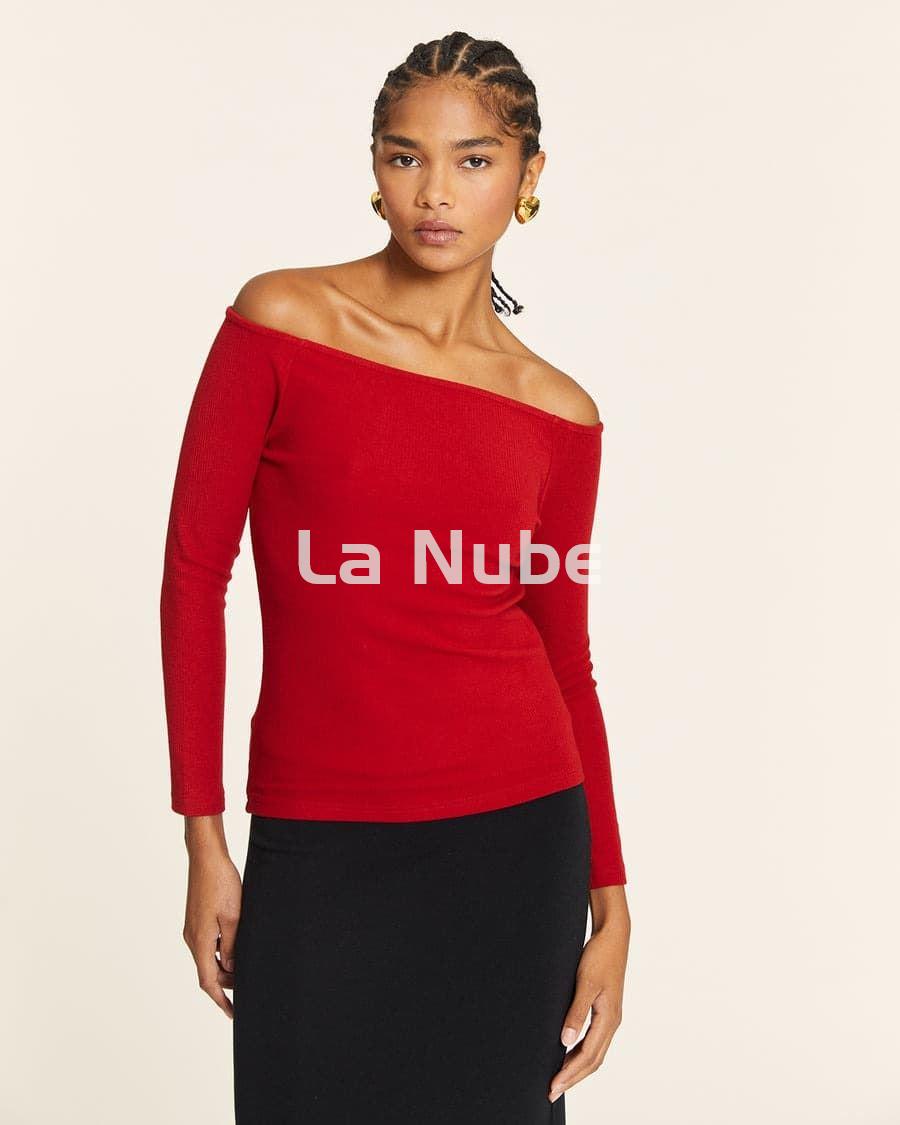 Top canalé cuello barca rojo - Imagen 1