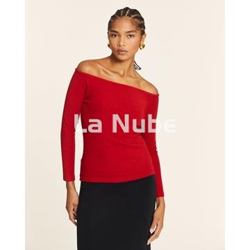 Top canalé cuello barca rojo - Imagen 1