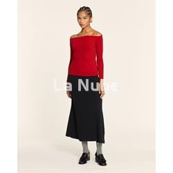 Top canalé cuello barca rojo - Imagen 2
