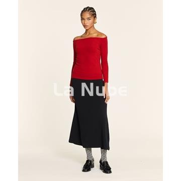 Top canalé cuello barca rojo - Imagen 2