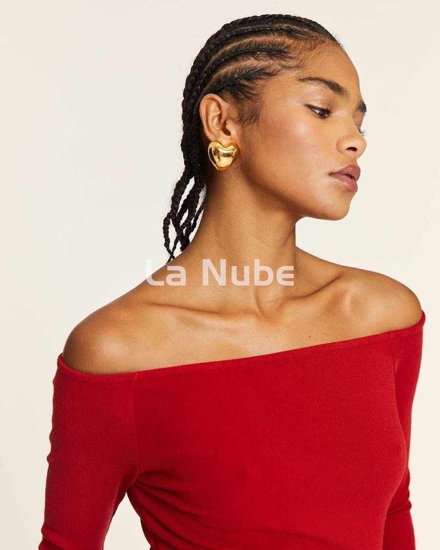 Top canalé cuello barca rojo - Imagen 3