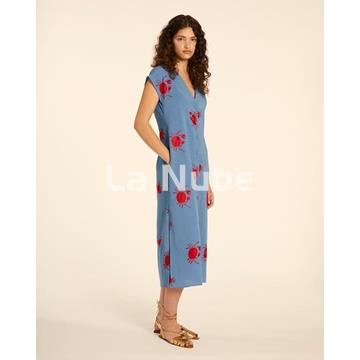 Vestido abotonado con bordados de cangrejo azul - Imagen 1