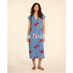 Vestido abotonado con bordados de cangrejo azul - Imagen 2