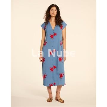 Vestido abotonado con bordados de cangrejo azul - Imagen 2