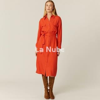 Vestido camisero ecovero rojo - Imagen 1