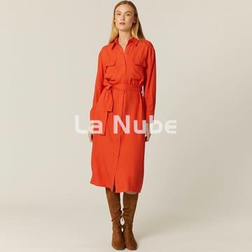 Vestido camisero ecovero rojo - Imagen 1