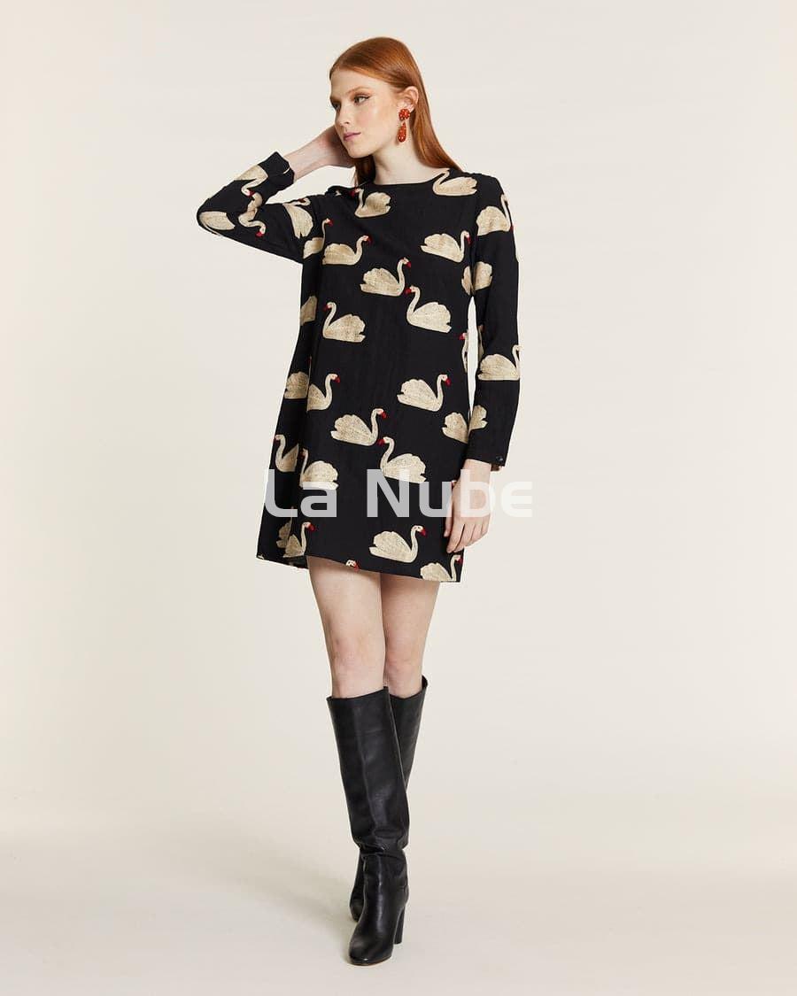 Vestido corto bordado cisnes - Imagen 1