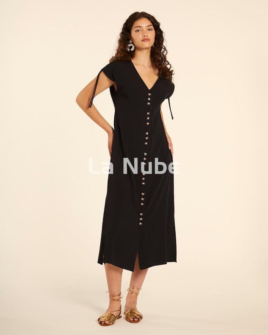 Vestido midi con fruncido negro - Imagen 1